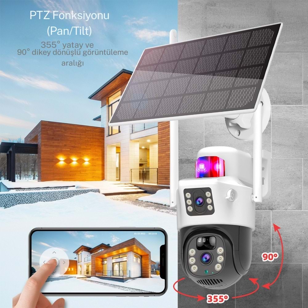 4G SOLAR KAMERA AOV 7/24 ESİM PULNİX PLX-7003İPC ÇİFT KAMERALI SİMKARTLI KAMERA