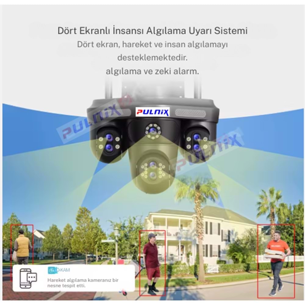WİFİ KAMERA 4 KAMERALI 3 KAMERA HAREKETLİ PTZ PULNİX PLX-7004 İPC FVİDEO