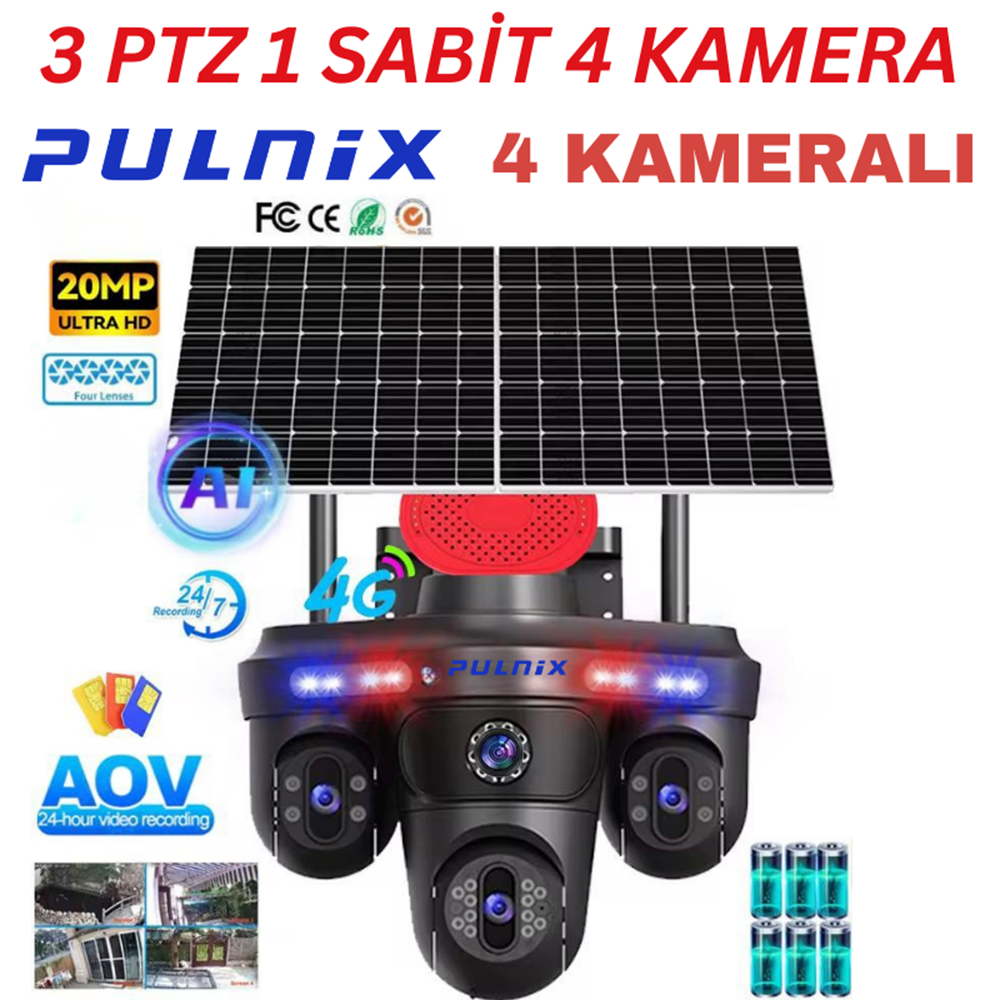 PULNİX PLX-6015 IPC 4 KAMERALI 3 PTZ 4G SOLAR KAMERA APP: V-KAM
