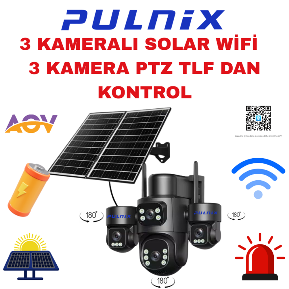 WİFİ SOLAR KAMERA PULNİX PLX-SG7013 3 KAMERA 3 PTZ WİFİ SOLAR APP-V380PRO