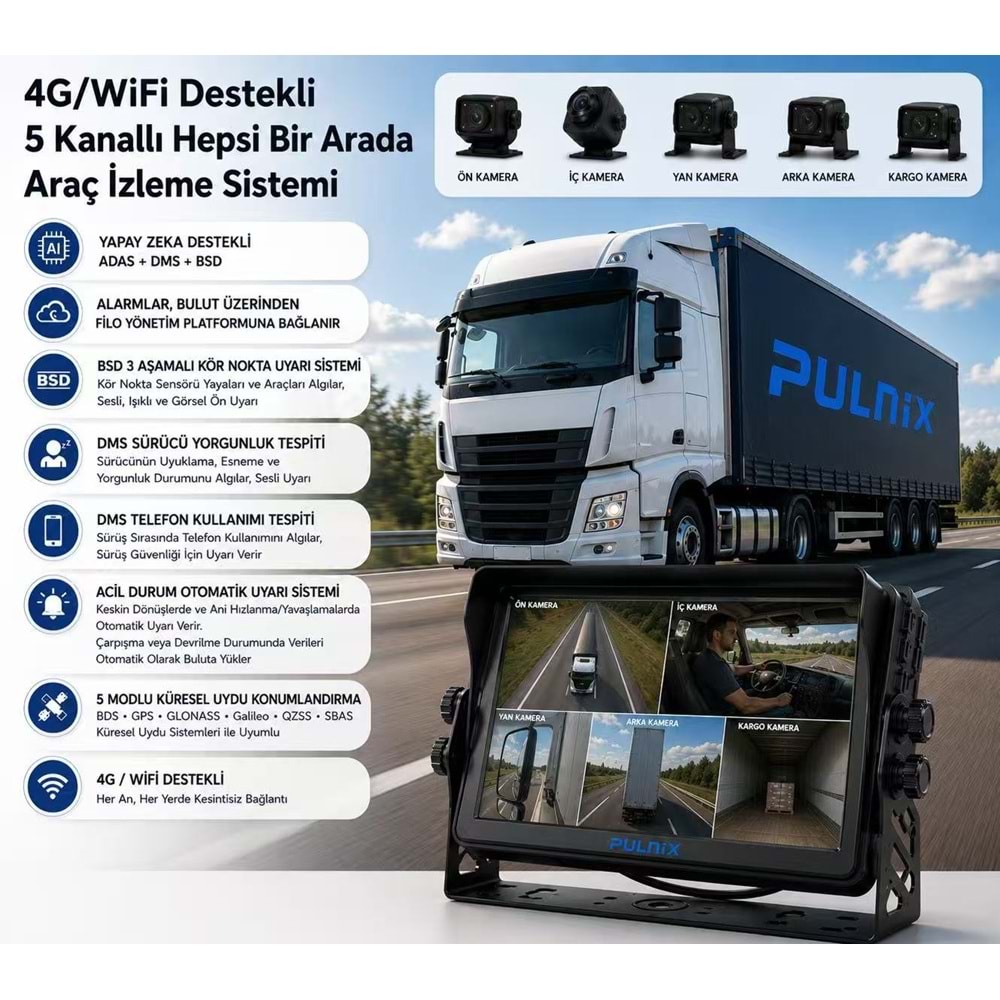 ARAÇ MONİTÖRÜ PULNİX PLX-715 AKILLI ANALİZ 5 KANAL MONİTÖR