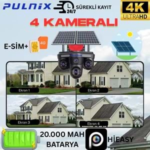 AOV TEKNOLOJİSİ 4G SOLAR KAMERA PULNİX PLX-7005 İPC 4 KAMERALI 7/24 KAYIT HİEASY