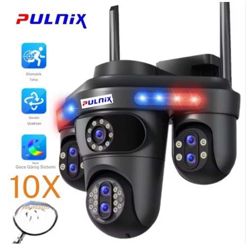 WİFİ KAMERA 4 KAMERALI 3 KAMERA HAREKETLİ PTZ PULNİX PLX-7004 İPC FVİDEO